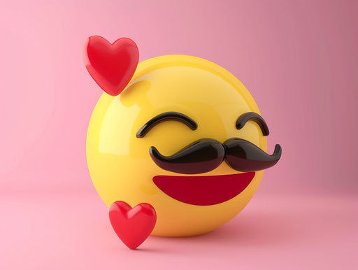 Yellow smiles with mustache and hearts on pink