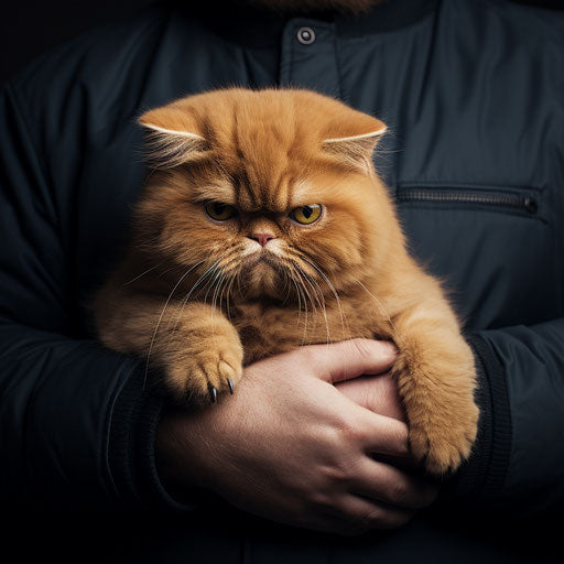 Exotic shorthair cat held by its owner