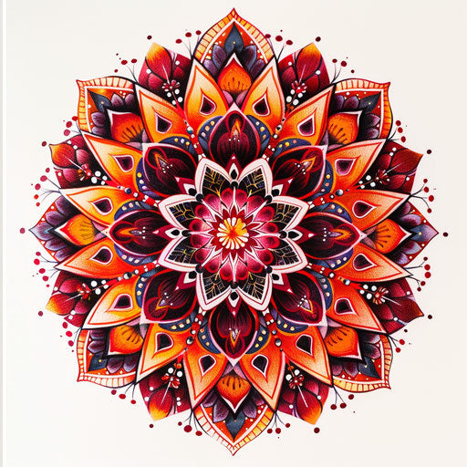 Vibrant geometric tattoo design with intricate mandala