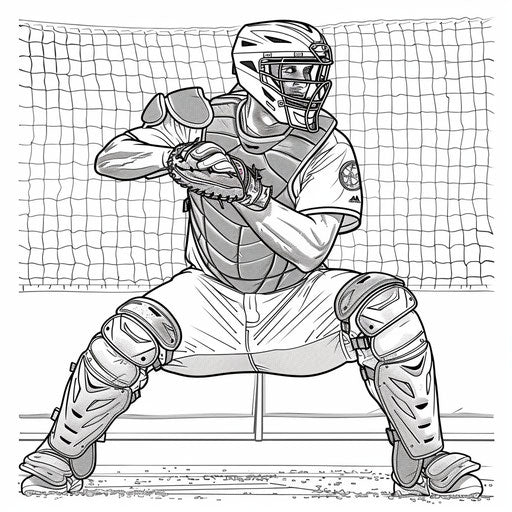 Detailed illustration of a catcher behind home plate