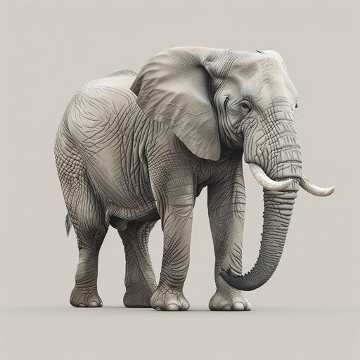 Realistic cartoon elephant on flat slate grey background