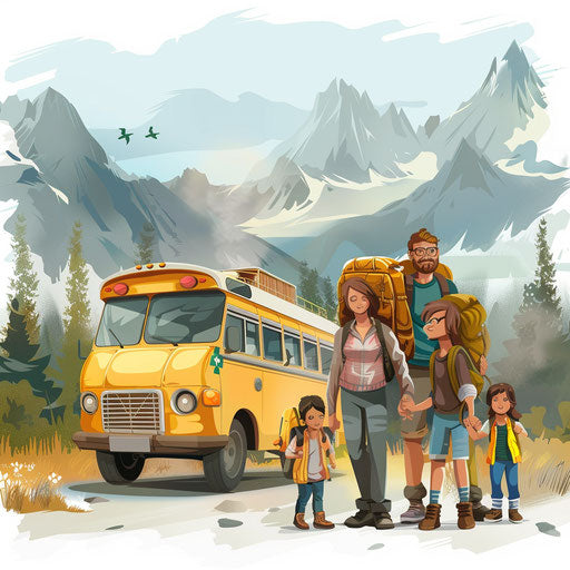 Realistic field trip illustration with flat white background
