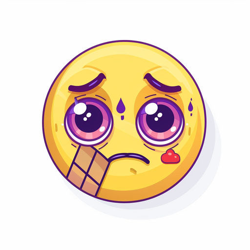 Sad face with bandages, purple makeup, white background