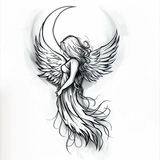 Ethereal guardian angel tattoo sketch on white background