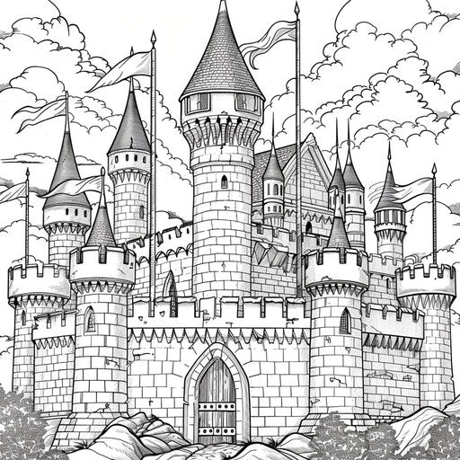 Medieval castle with towers and flags