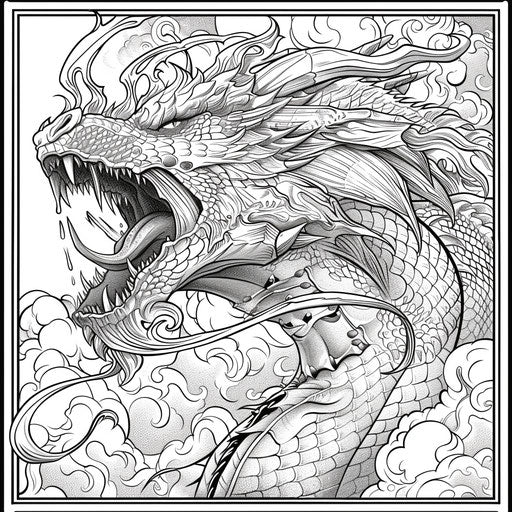 Dragon breathing fire with scales and wings