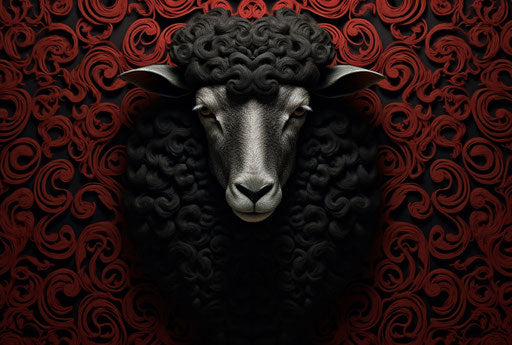 Black sheep with hair pattern, calligraphic lines style