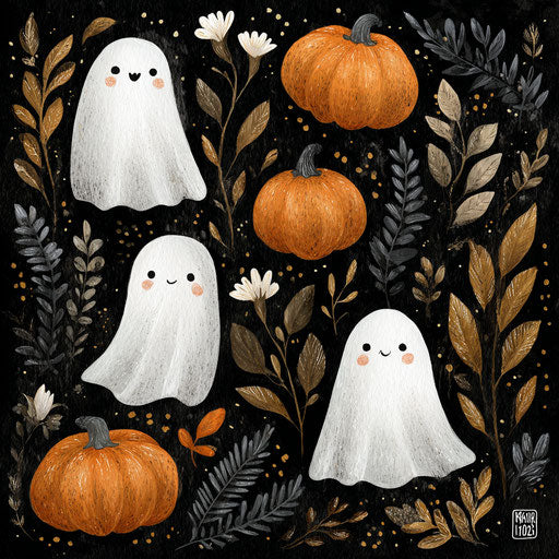 Playful Halloween: White Ghosts and Orange Pumpkins