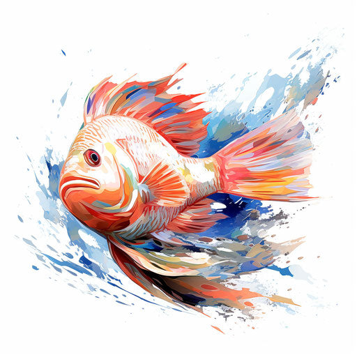 Fish clipart in the style of Impressionistic Art, on a white background