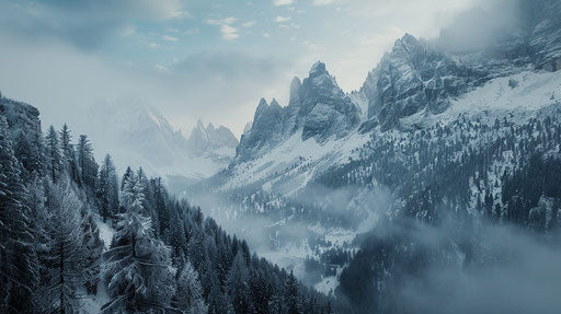 Dramatic photorealistic image of Dolomite mountains in Winter