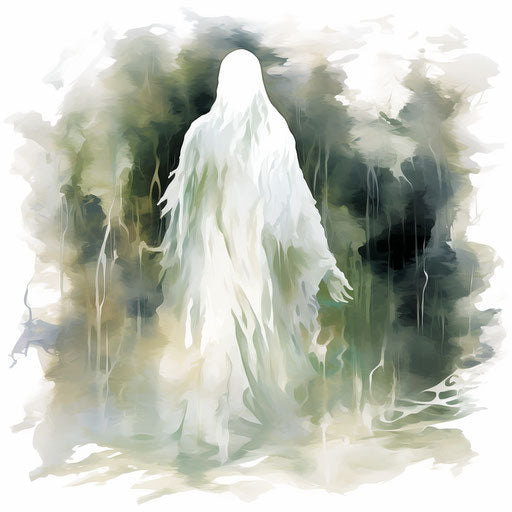 Ghost illustration in the style of Impressionistic Art, on white background
