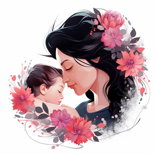 Mothers Day clipart in the style of Chiaroscuro Art, on white background
