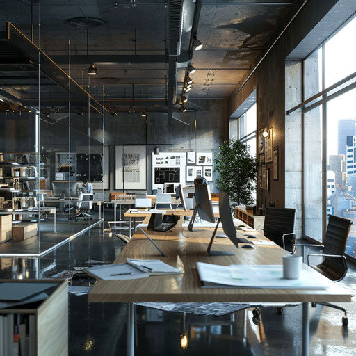 Pictures of a lively architectural firm office with 3D models