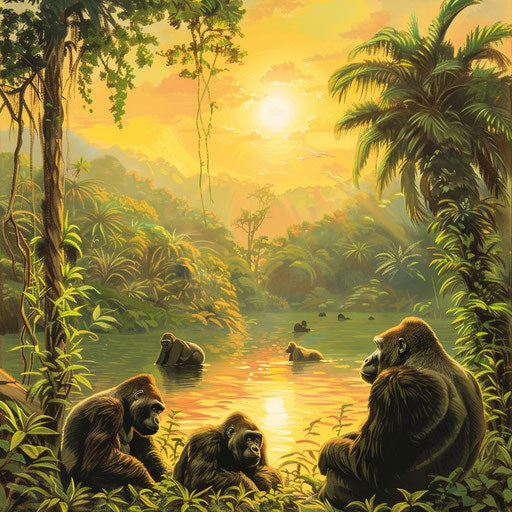 Gorillas in the morning sun