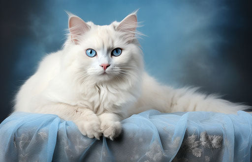 The softest cat, beige and azure, white and magenta style