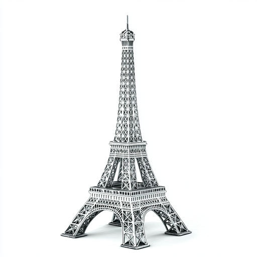 3D Eiffel Tower on flat white background, isolated clipart