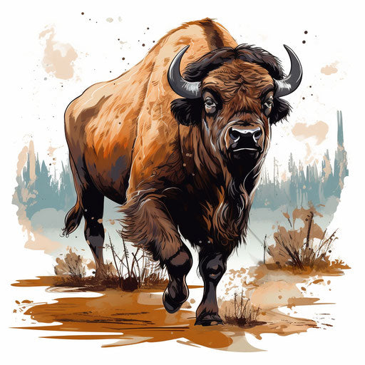 Buffalo in Oil Painting Style on White Background