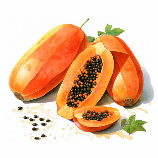 Papaya clipart in the style of Impressionistic Art, on a white background