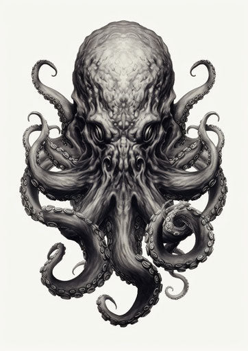 engraving white octopus ominous vibe detailed curves 27:38