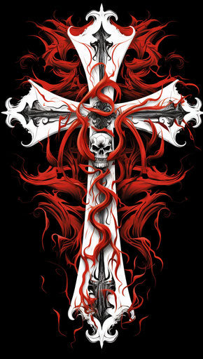 Black and red tattoo cross with white design