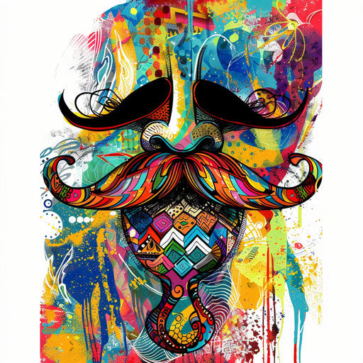 Stylized tattoo sketch of a mustache with pop art influences