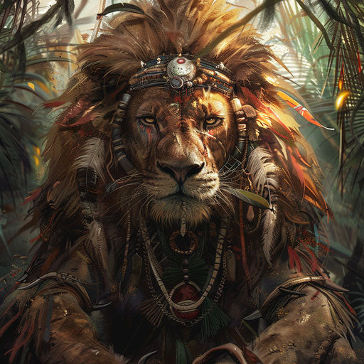 The lion shaman with mystical powers in a tribal setting