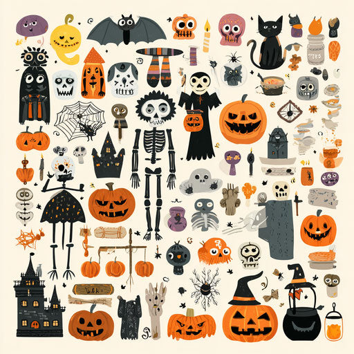 Cheerful Collection of Cartoon Elements for Halloween