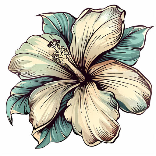 Nature-themed flat tattoo sketch of Hawaiian flower with earthy tones