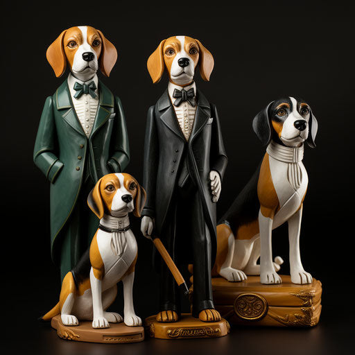 Beagle dogs wooden figurines in Grisaille style