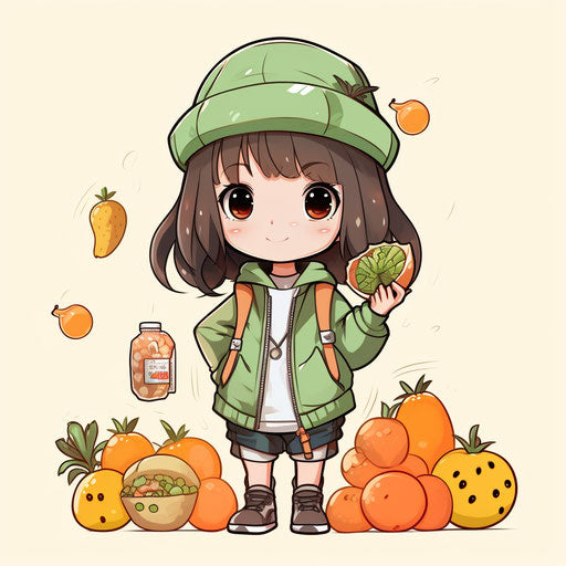 Cartoon drawing of a girl on white background