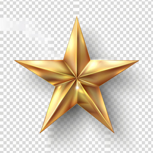 Realistic gold star on flat white background with dynamic shadows and intricate details