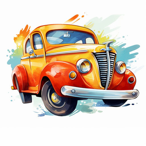 Car cartoon png in the style of Oil painting, on a white background