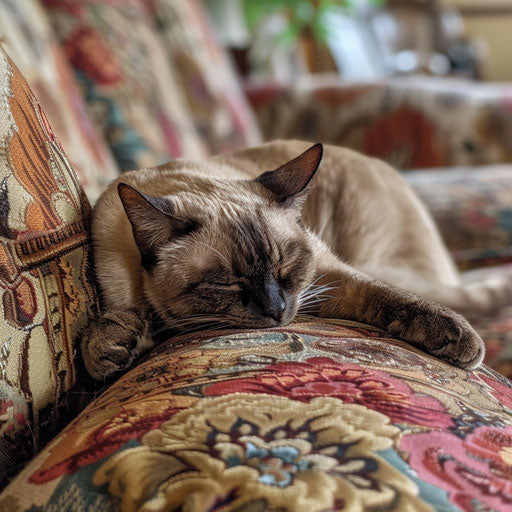 Brown cat sleeping on a couch