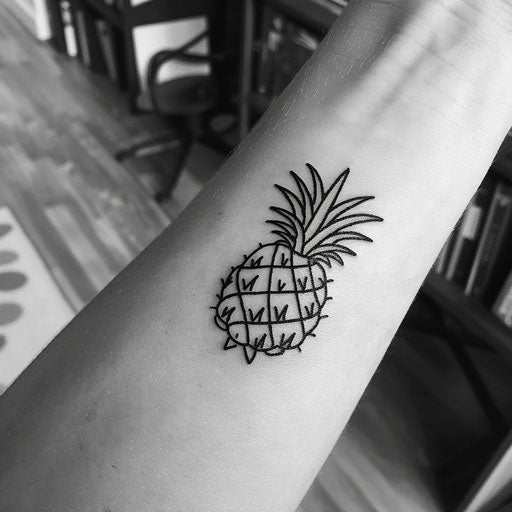 Minimalist pineapple tattoo in black outline on white canvas