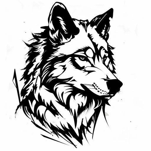 Simple tattoo sketch of a lobo in a flat clipart style using only black ink
