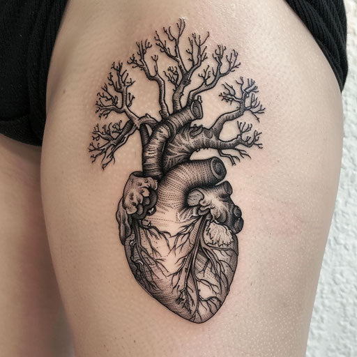 Gothic style anatomical heart tattoo