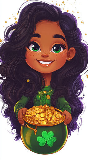 St. Patrick's Day girl, cute and happy with a pot of gold