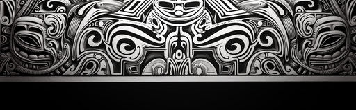 Black and white ornamental drawing with art deco flair and native australian motifs