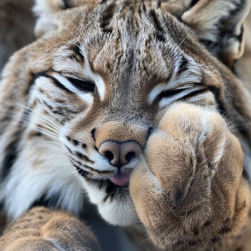 A lynx licking its paw, a moment of self-care