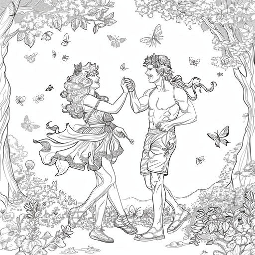 Adam and Eve playing with butterflies in the garden