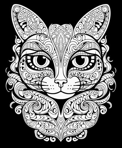 Adult coloring page HD cat design on black background