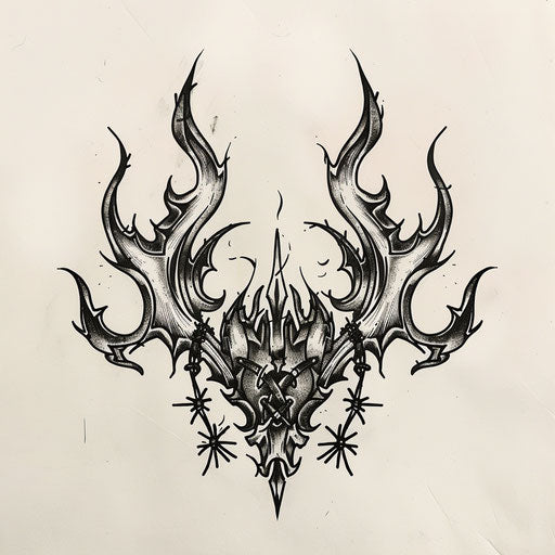 Old school flat tattoo sketch of a hell motif with classic barbed wire and flames