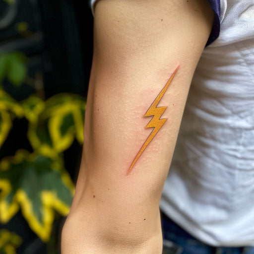 Vibrant yellow lightning bolt curse mark on white