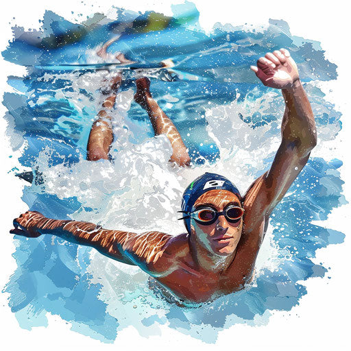 Realistic swimming clipart with flat random background