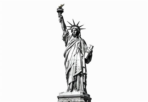 Minimalist black and white caricature style liberty statue