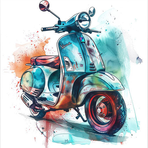 Artistic tattoo design of a Vespa scooter, iconic Italian imagery