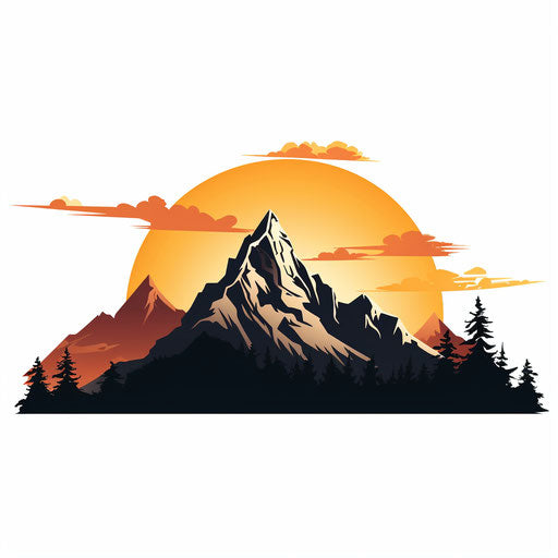 Mountain silhouette in Chiaroscuro Art style on white background