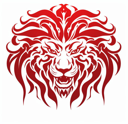 Tribal lion head design on white background, light red style