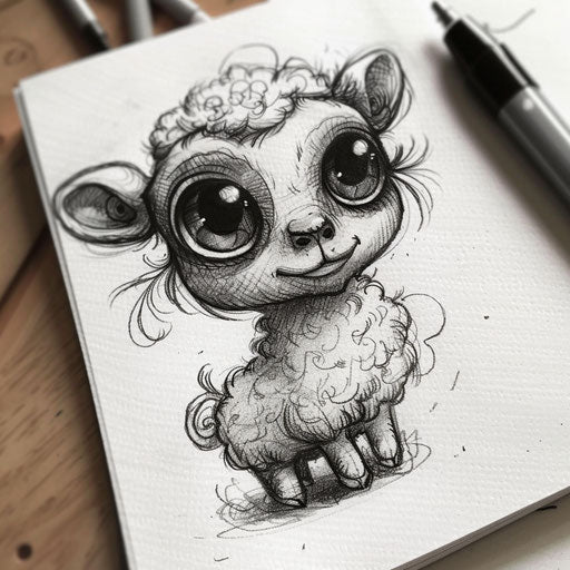 Charming cartoon sheep sketch with big expressive eyes