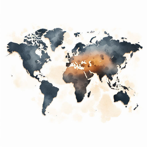 World map clipart in the style of Chiaroscuro Art, on a white background